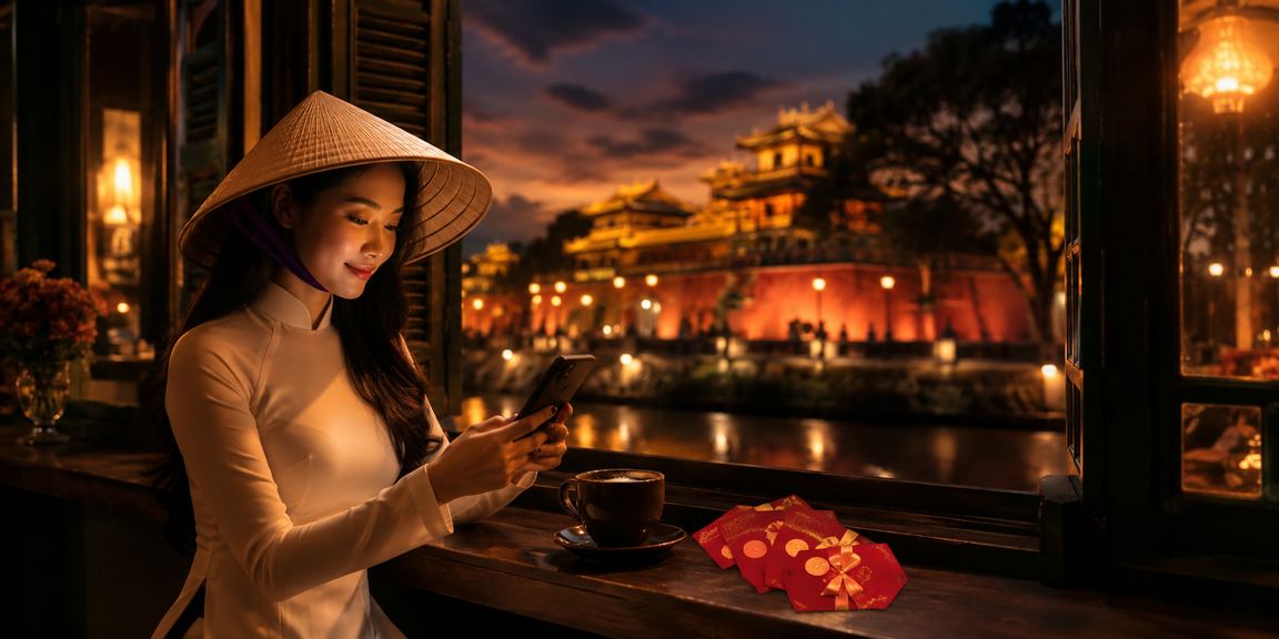 Màn hình giải trí 2player cùng phong cách lễ hội Huế và bao lì xì Việt Nam